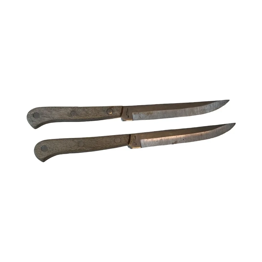 Vintage Medallion Steak Knives Set‎ of 2 Wood Handle Stainless Steel Japan